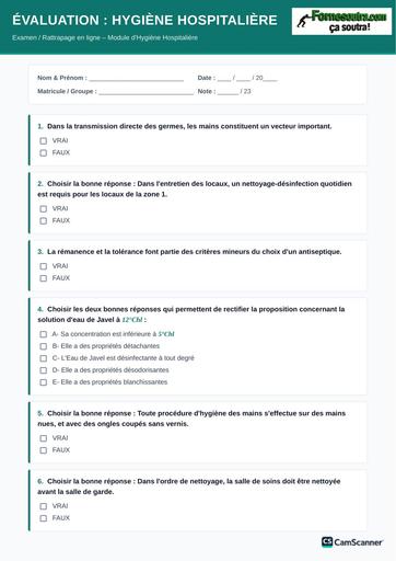 INFAS EVALUATION questionnaire hygiene hospitaliere BY TEHUA