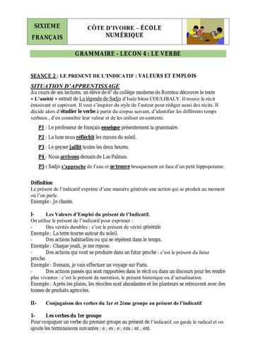 6e Gr L4 S2 présent indic valeurs emplois
