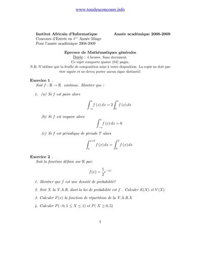 CONCOURS MATHS MIAGE 1