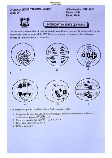 Sujet de SVT niveau Première D Lycée Classique Abidjan 23