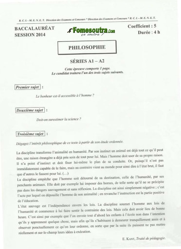 Sujet de Philosophie BAC A1 A2 2014