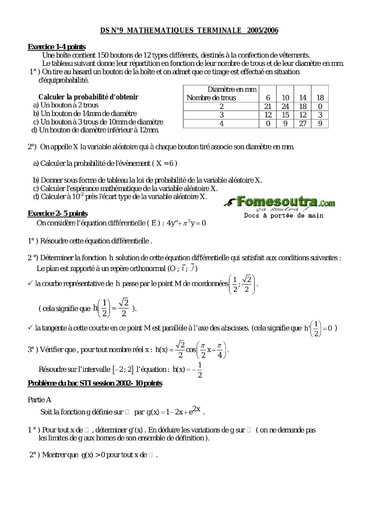 Devoir corrigé (29) de maths niveau Terminale D