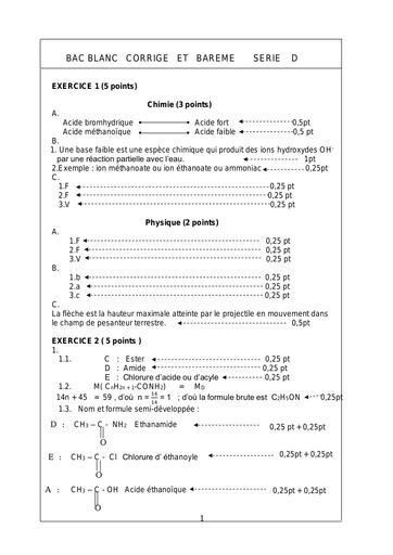 Barème Bac blanc 2024 Physique chimie Série D by Tehua