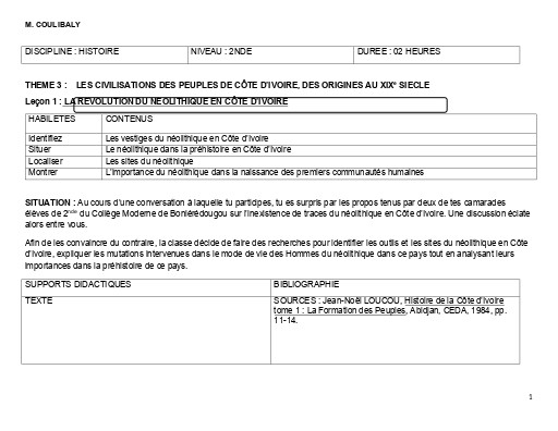 TH3 H9 2nde LA REVOLUTION DU NEOLITHIQUE EN CÔTE D’IVOIRE