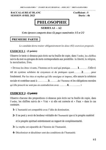 Bac blanc 2023 PHILOSOPHIE serie A sujet+barème by Tehua