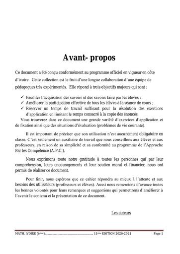 Fascicule MATH-IVOIRE- 6ème 2020-2021