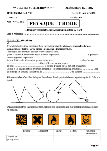 6e PC DEVOIR SURVEILLE N°2