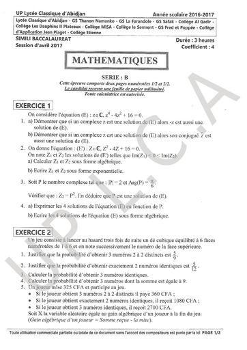 MATHS Tle B - Lycée Classique d'Abidjan