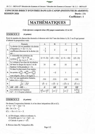 Cafop 206 Maths Sujet By TEHUA