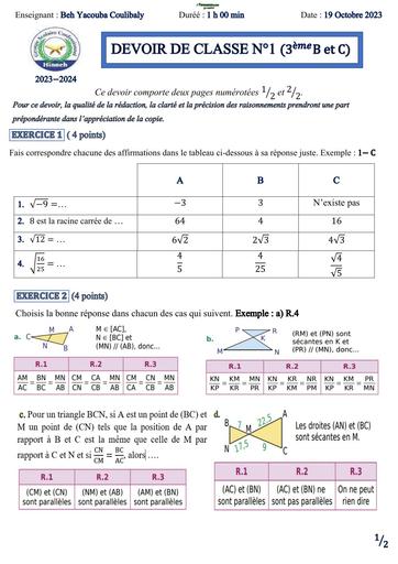 DEVOIR DE MATHS NIVEAU 3ième HINNEH OCTOBRE 202 BY TEHUA