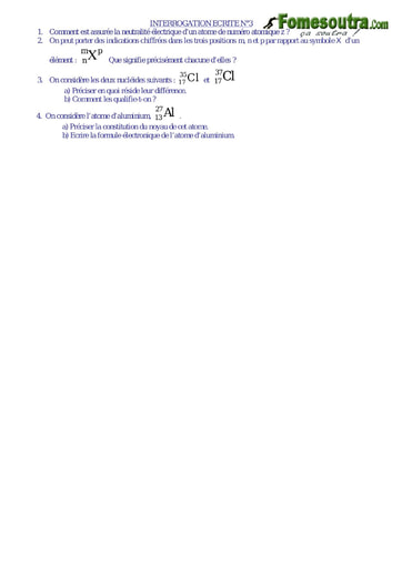 Interrogation 2 de Chimie niveau Seconde A