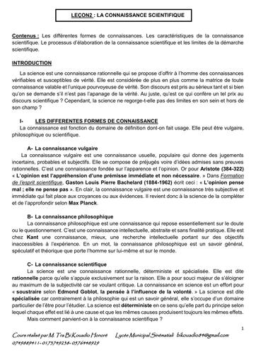 COURS DE PHILO LA CONNAISSANCE SCIENTIFIQUE BY TEHUA