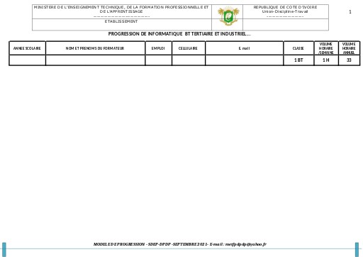 Progression  1 BT TERTIAIRE ET INDUSTRIEL