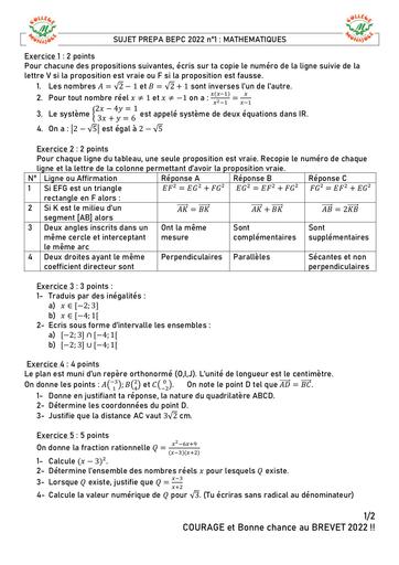 SUJET 1 PREPA BEPC 2022 By DJAHA