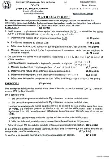 Sujet Tle S2 Maths Bac 2024 Dakar BY TEHUA