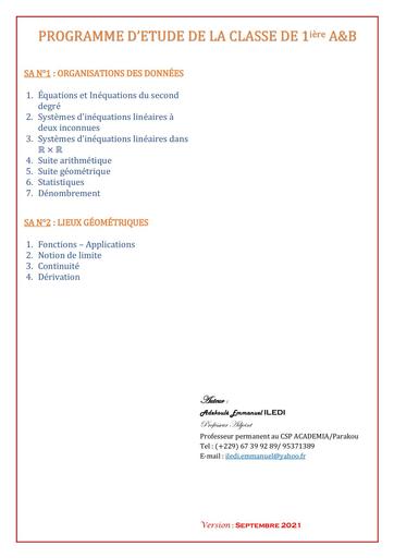 New Activity maths 1ere AB ILEDI Version 2021