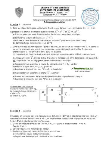 Devoir (6) de Physique-chimie 1ère C EMPT Bingerville