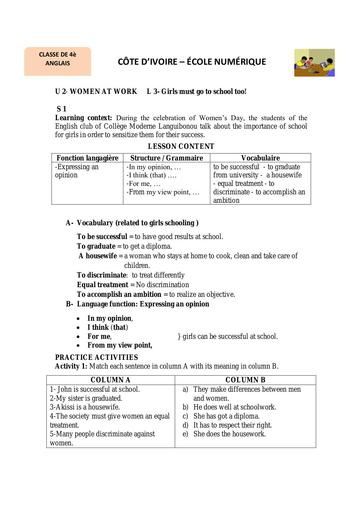 UNIT 2 LESSON 3 4e ANGLAIS