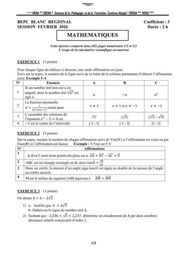 BEPC BLANC 2026 DRENA ADZOPE SUJET MATHS (SUJET) by TEHUA