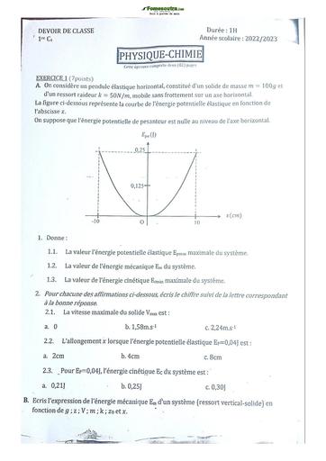 Sujet de Physique-Chimie Seconde C Lycée Classique Abidjan  2023