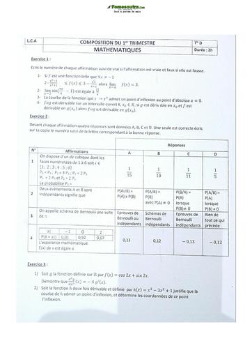 Sujet de Mathématiques Terminale D Lycée Classique 2021-2022