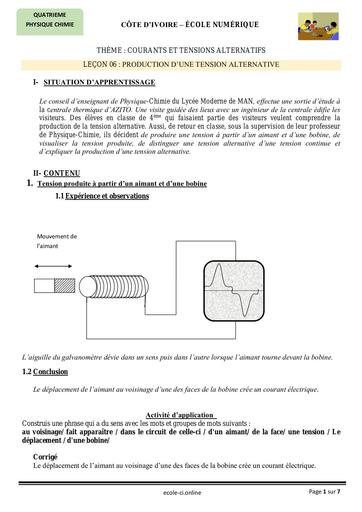 PC 4ème L6 Production dune Tension alternative