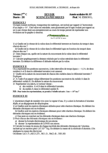 Devoir (18) de Physique-Chimie 2nde C - EMPT Bingerville