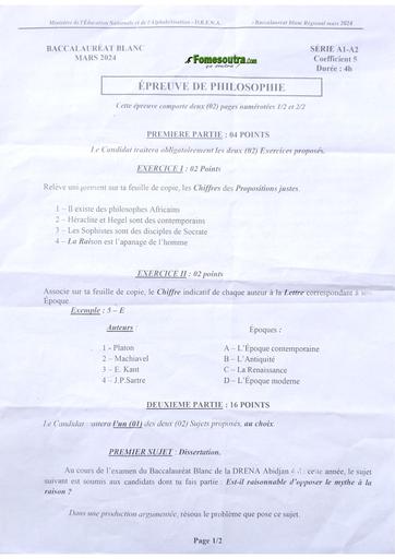 Bac blanc 2024 Philo serie A1&2 drea Abidjan 4 by Tehua