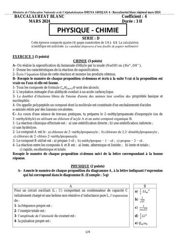 Sujet Bac blanc 2024 Dren Abidjan 1 PC serie D by Tehua