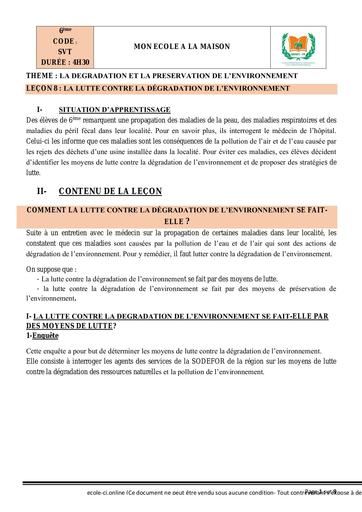 SVT 6ème L8 La lutte contre la dégradation de lenvironnement