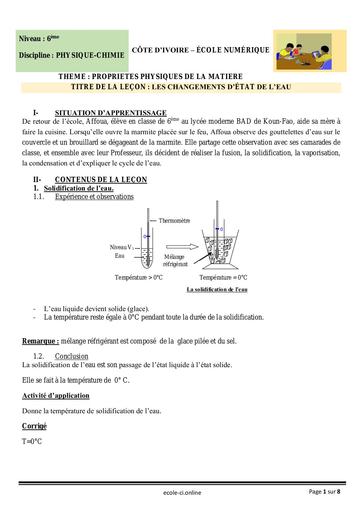 PC 6ème L8 Les changements détat de leau