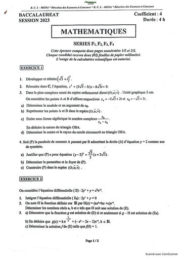 PREPA BAC SUJET DE MATHS SERIE F 2019 2023 BY TEHUA