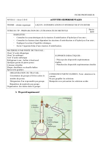 2 PREPARATION L'ETHANOATE DE METHYLE