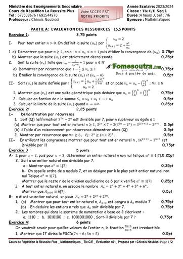 Maths Sequence 1 TC et E