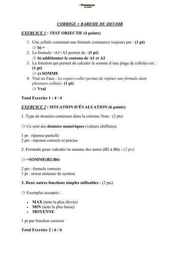CORRIGE + BAREME DU DEVOIR SURVEILLE N°2 INFORMATIQUE 4ième  JANVIER 2026 by TEHUA
