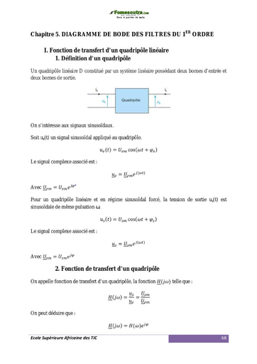 Diagramme de Bode des filtres du 1er ordre - Cours d’électronique ESATIC