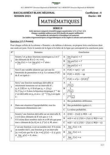 BAC Blanc 2012 Maths Tle D DREN Mankono 2021 BY TEHUA