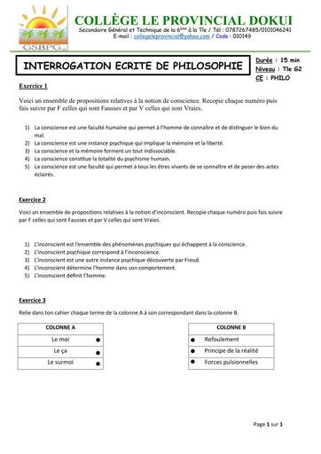 INTERROGATION PHILO NIVEAU Tle G2 by TEHUA