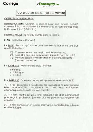 Corrigé Sujet d'Ordre Général ENA Cycle moyen 2004