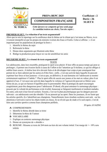 PREPA BEPC 2025 FR FICHE 8 BY TEHUA