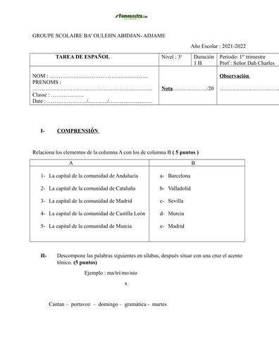 Devoir d'espagnol 3ième 1er trimestre 2022 by Tehua