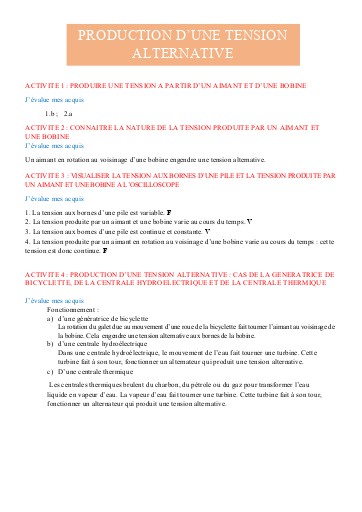 Leçon 6   Production d'une tension alternative 4e corrigé