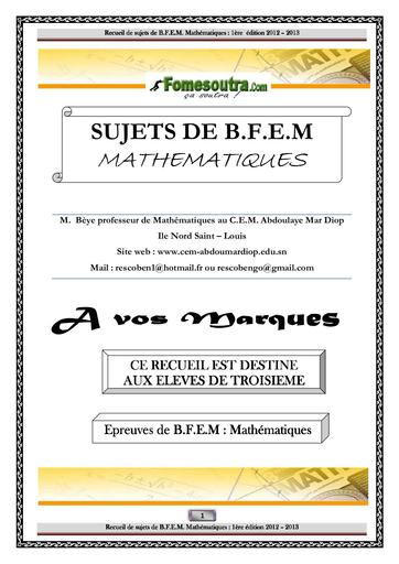 Sujets de maths befem 3ieme