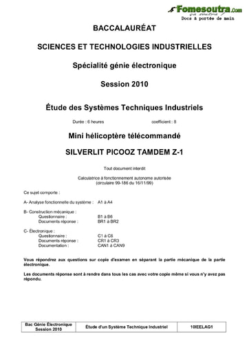 Présentation du sujet Mini hélicoptère télécommandé - SILVERLIT PICOOZ TANDEM Z-1 - Étude des Systèmes Techniques Industriels - BAC 2010