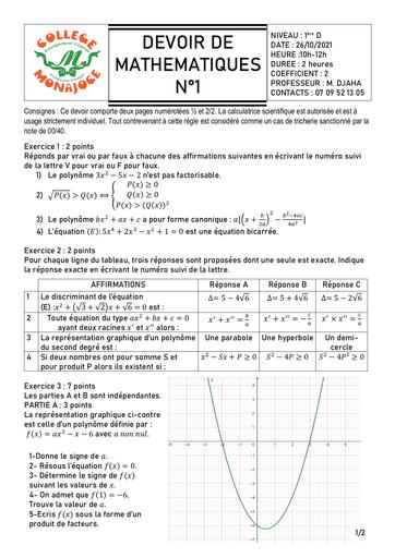 DEVOIR 1 MATHS 1ère D-B-C