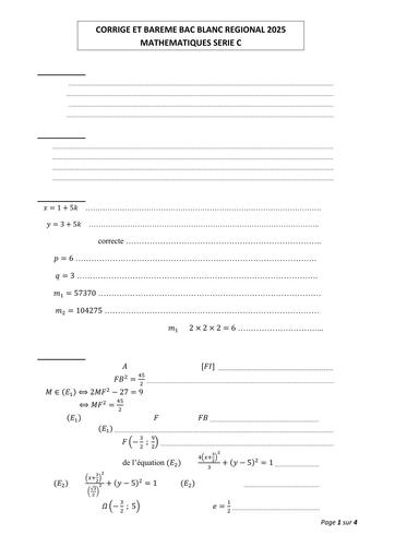 BAC BLANC REGIONAL KORHOGO 2025 MATHS SERIE C BAREME BY TEHUA