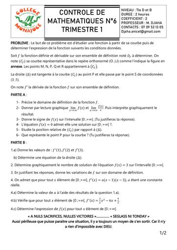 MATHS Tle D et B CONTROLE N°6 fonctions CMONAJOCE 2022 DJAHASHIKAN