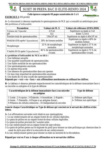 Sujet 09 prepa BAC D ELITE RENFO 2024 SVT by Tehua