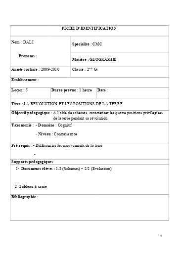 CMC LA REVOLUTION ET LES POSITIONS DE LA TERRE 2NDE G2