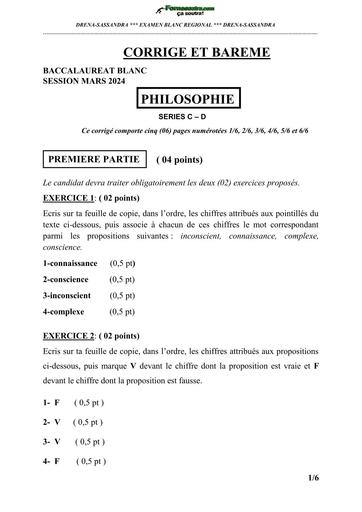 BAC BLANC 2024 PHILO CORRIGES  SERIE C D DRENA SASSANDRA BY TEHUA